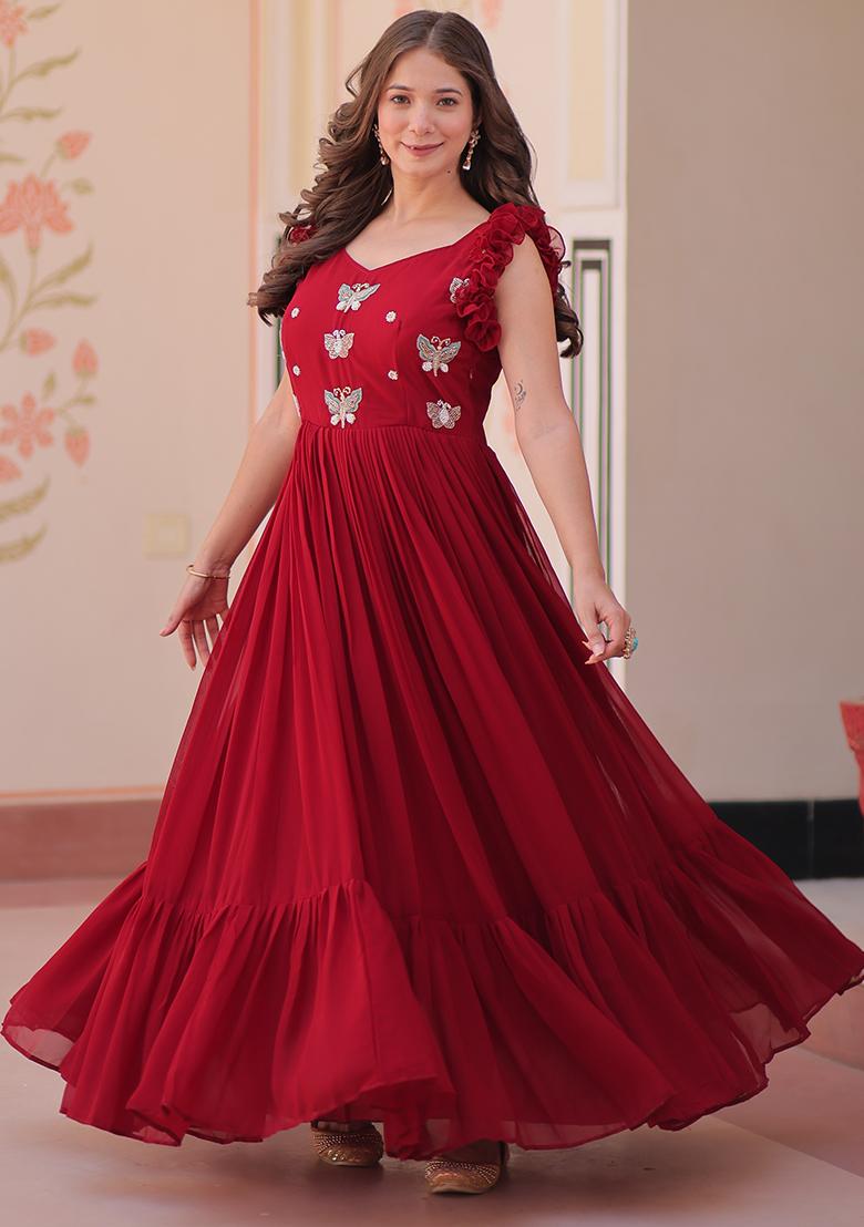 Maroon Embroidered Georgette Gown