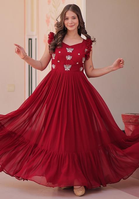 Maroon Embroidered Georgette Gown