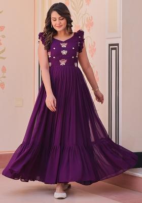 Purple Embroidered Georgette Gown