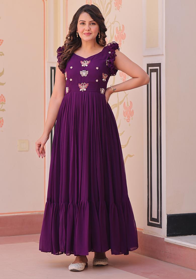 Purple Embroidered Georgette Gown