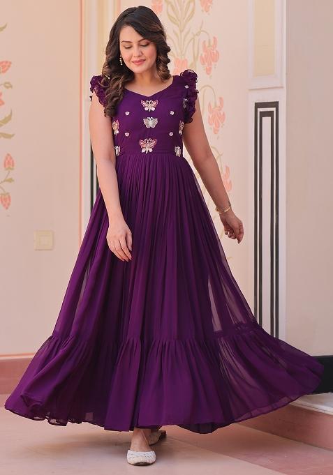 Purple Embroidered Georgette Gown
