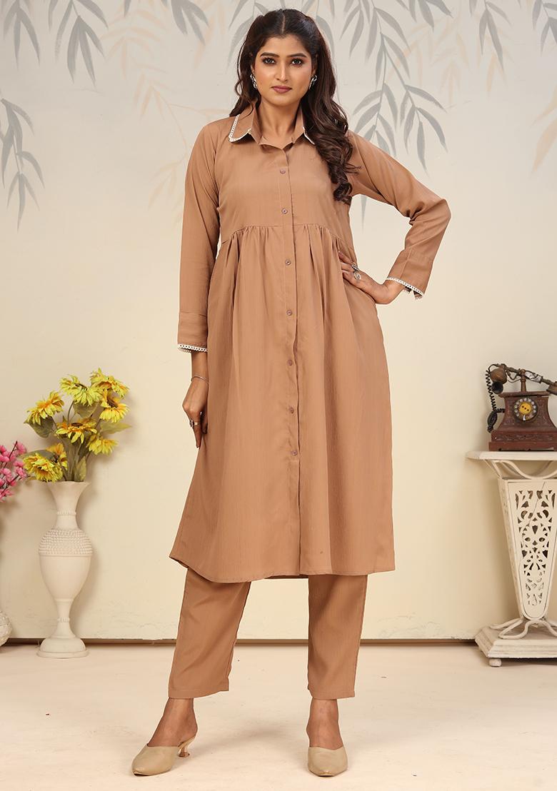 Brown Solid Rinkal Cotton Anarkali Set