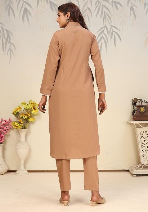 Brown Solid Rinkal Cotton Anarkali Set