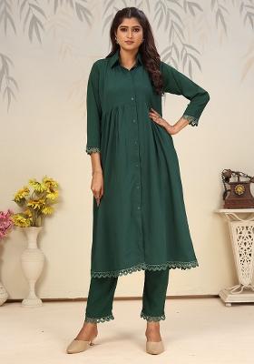 Green Solid Rinkal Cotton Anarkali Set