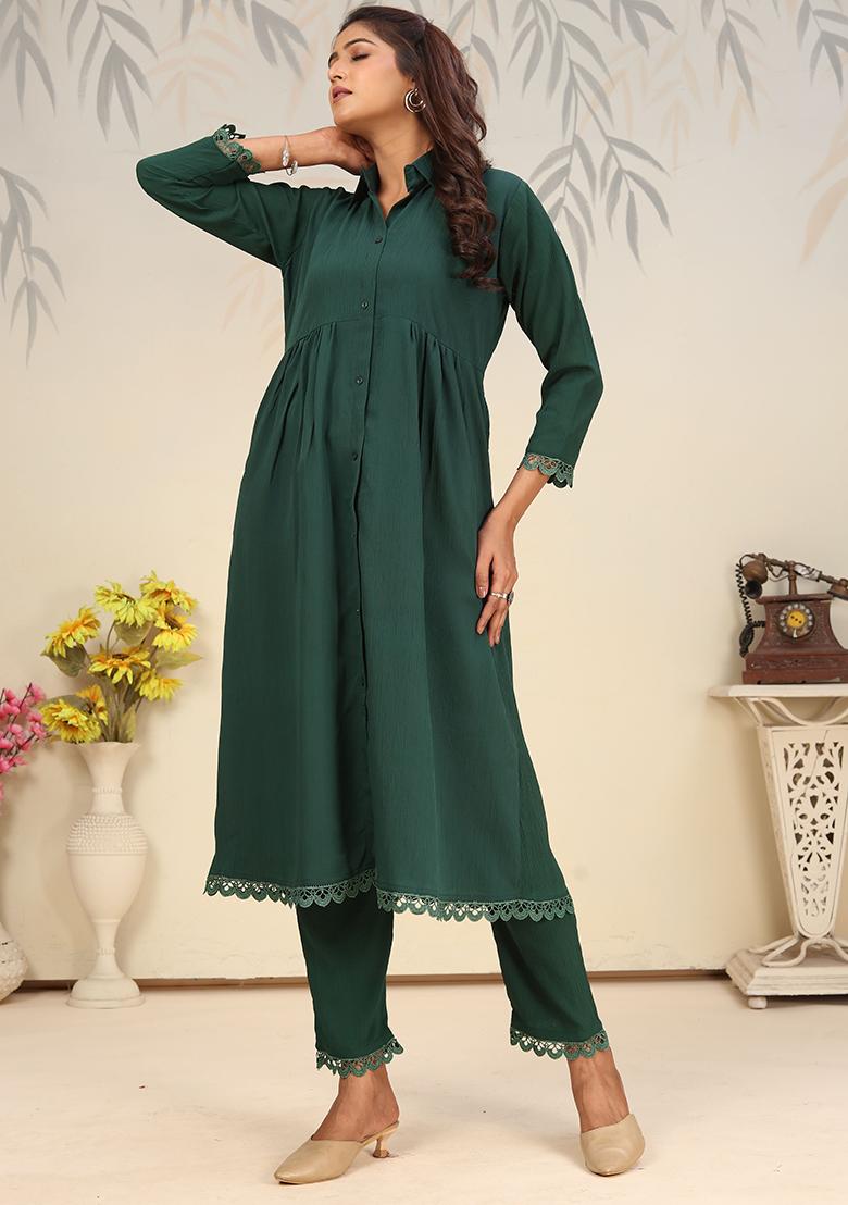 Green Solid Rinkal Cotton Anarkali Set