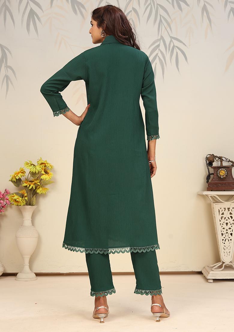 Green Solid Rinkal Cotton Anarkali Set