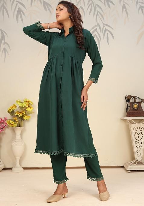 Green Solid Rinkal Cotton Anarkali Set