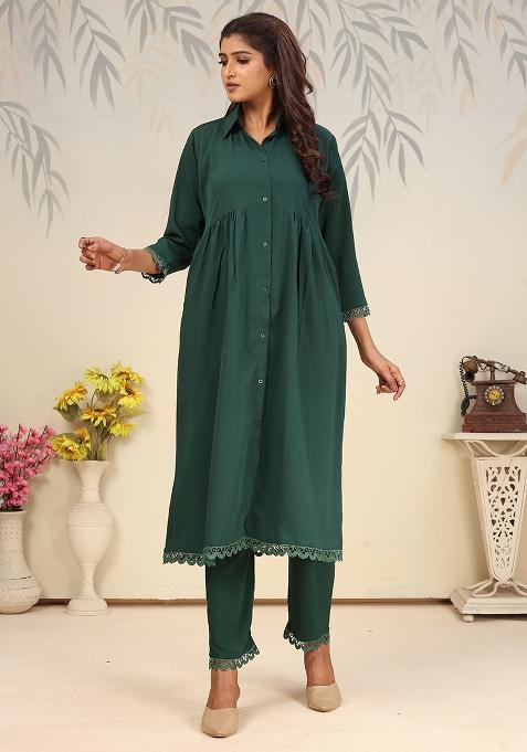 Green Solid Rinkal Cotton Anarkali Set