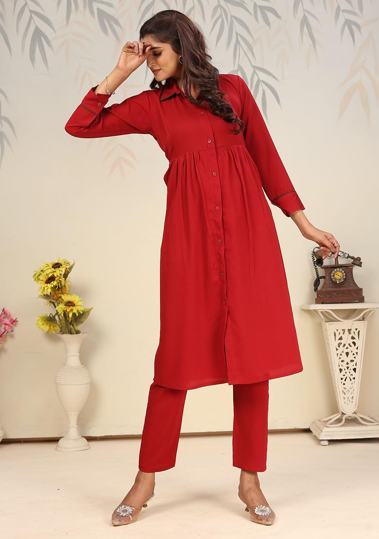 Maroon Solid Rinkal Cotton Anarkali Set