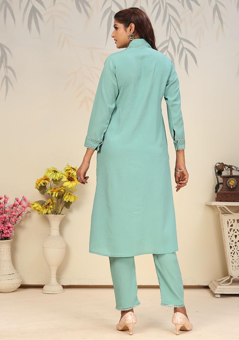 Rama Green Solid Rinkal Cotton Anarkali Set