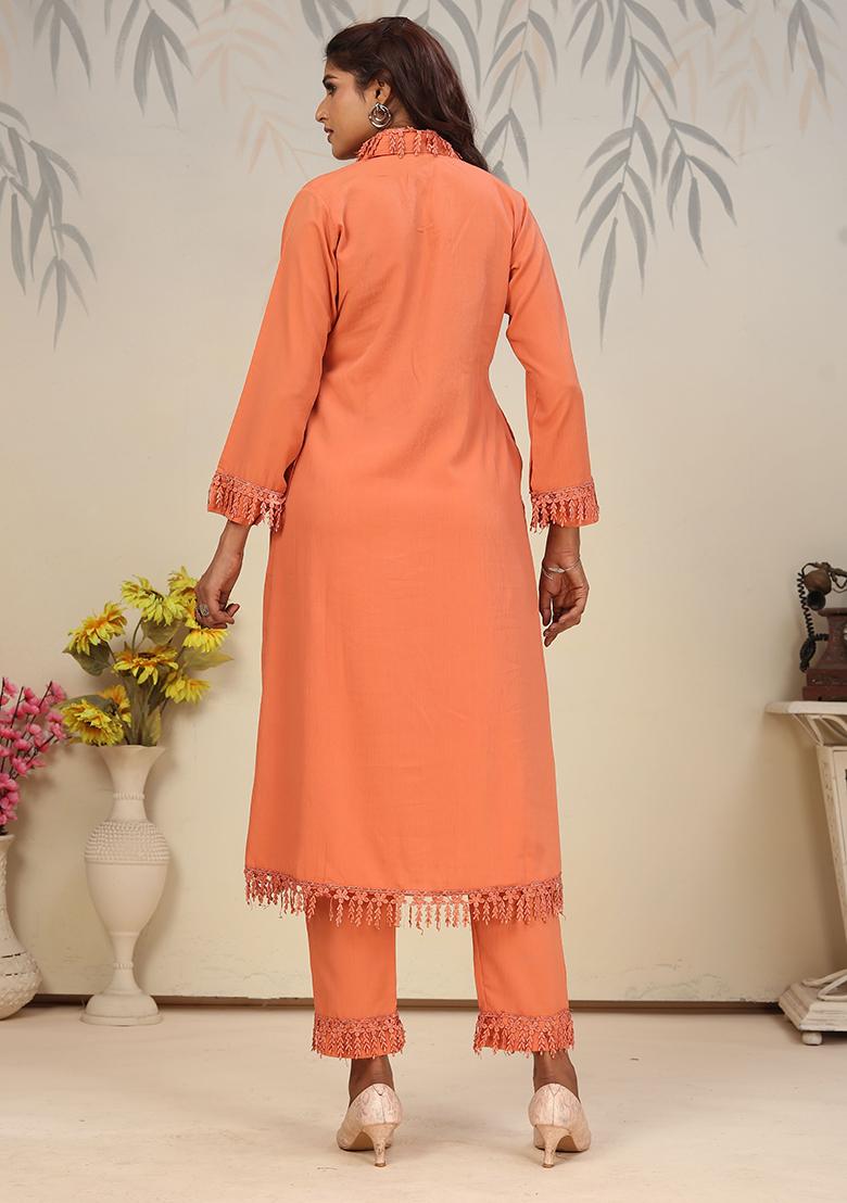 Orange Solid Rinkal Cotton Anarkali Set