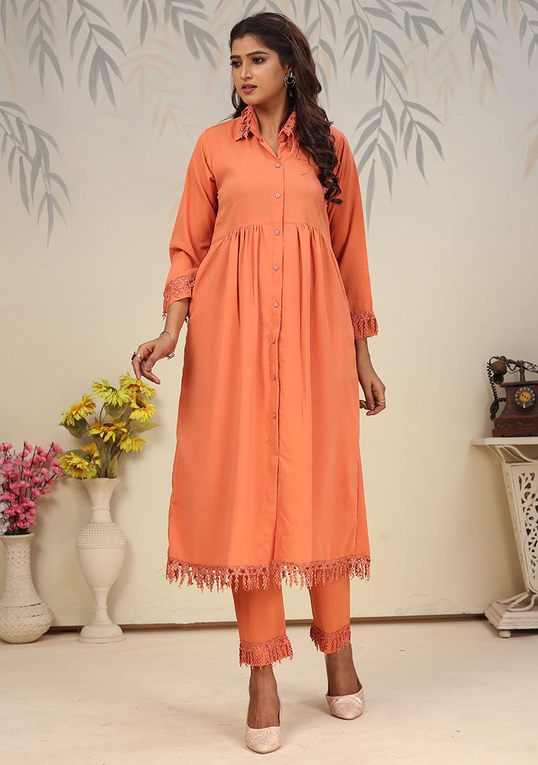 Orange Solid Rinkal Cotton Anarkali Set