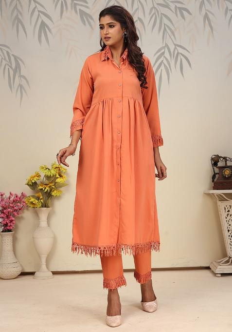 Orange Solid Rinkal Cotton Anarkali Set