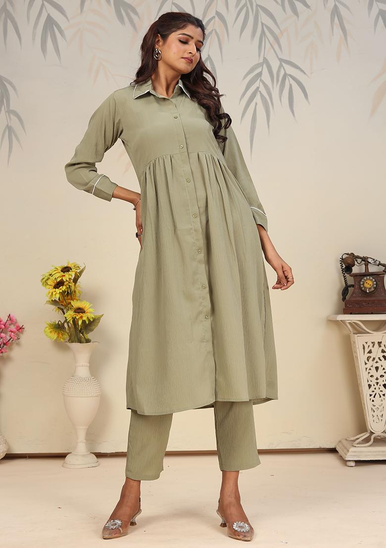 Pista Green Solid Rinkal Cotton Anarkali Set