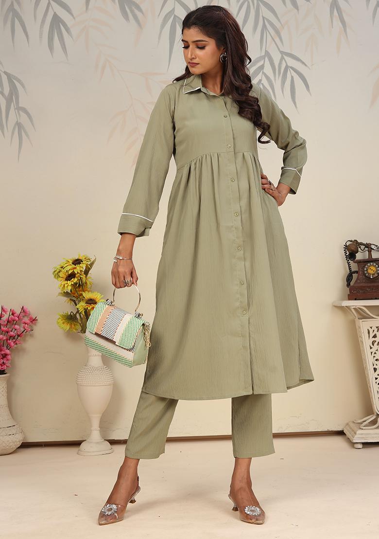 Pista Green Solid Rinkal Cotton Anarkali Set