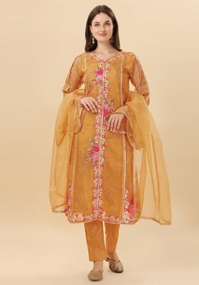 Copper Embroidered Organza Salwar Kameez With Dupatta