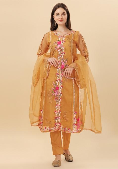Copper Embroidered Organza Salwar Kameez With Dupatta — view on Indya