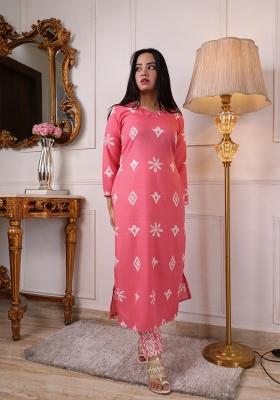 Pink Printed Cotton Salwar Kameez