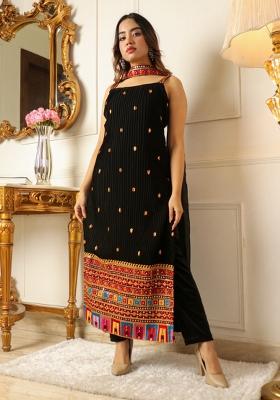 Black Embroidered Georgette Salwar Kameez With Dupatta