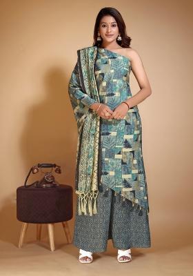 Blue Digital Printed Chanderi Cotton Salwar Kameez With Dupatta