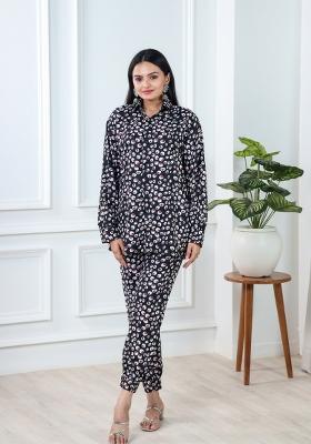 Black Printed Polyester Co Ord Set