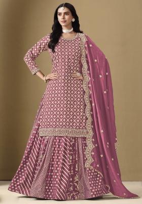 Onion Pink Embroidered Art Silk Lehenga Set With Dupatta