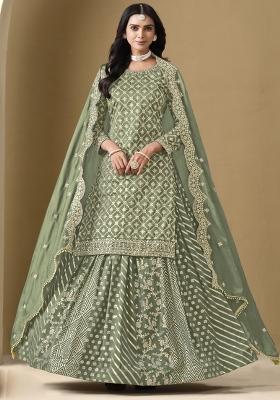 Light Green Embroidered Art Silk Lehenga Set With Dupatta