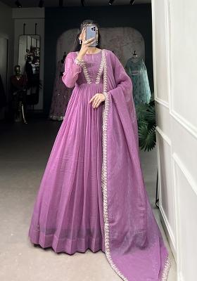 Lavender Embroidered Silk Anarkali Set With Dupatta