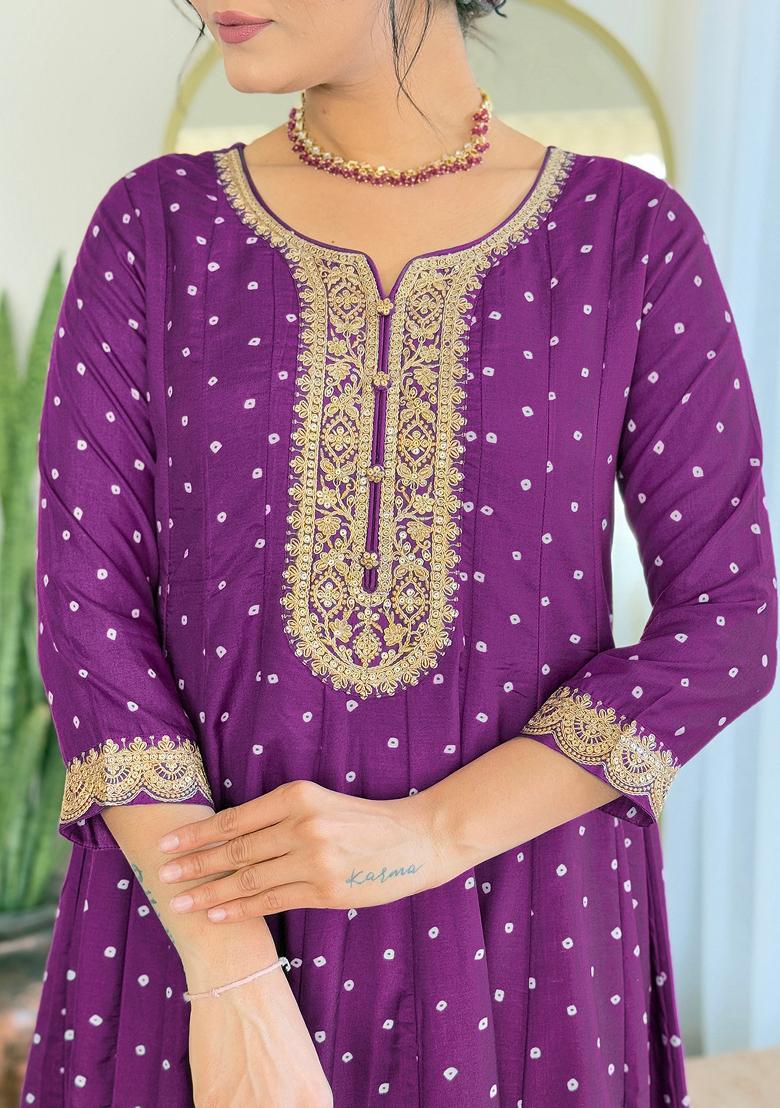 Purple Embroidererd Vichitra Silk Salwar Kameez With Dupatta