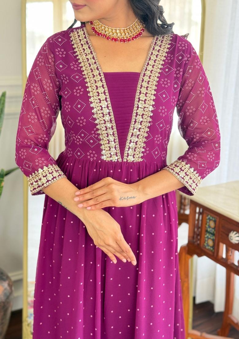 Wine Embroidererd Georgette Salwar Kameez With Dupatta