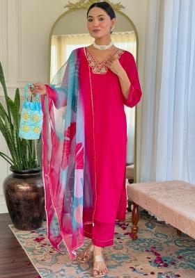 Rani Pink Printed Rayon Salwar Kameez