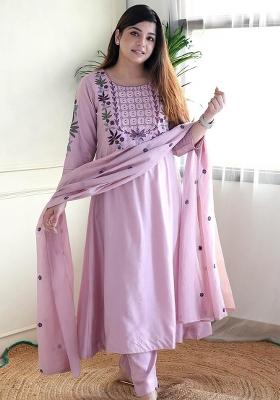 Baby Pink Printed Chanderi Salwar Kameez