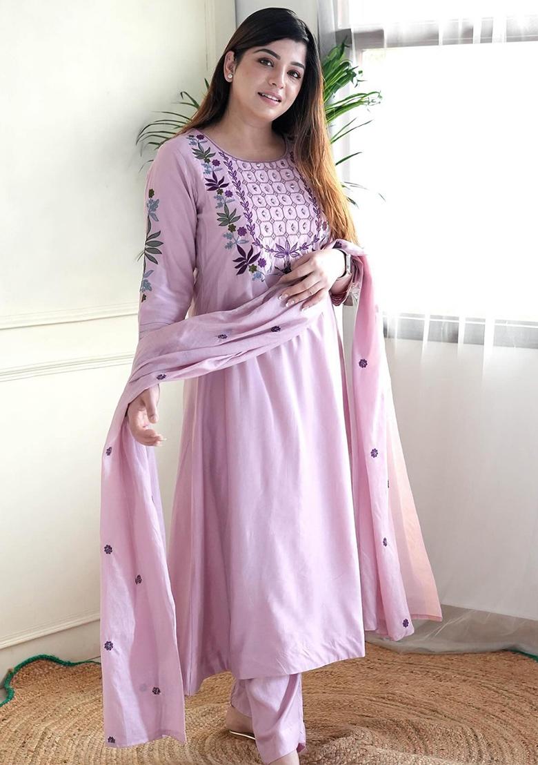 Baby Pink Printed Chanderi Salwar Kameez