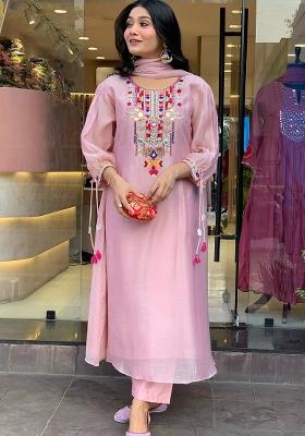 Pink Printed Chanderi Salwar Kameez