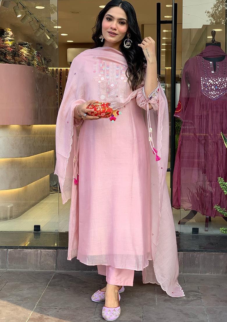 Pink Printed Chanderi Salwar Kameez