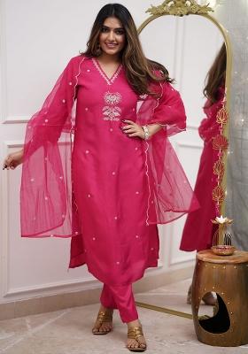 Rani Pink Embroidered Viscose Salwar Kameez