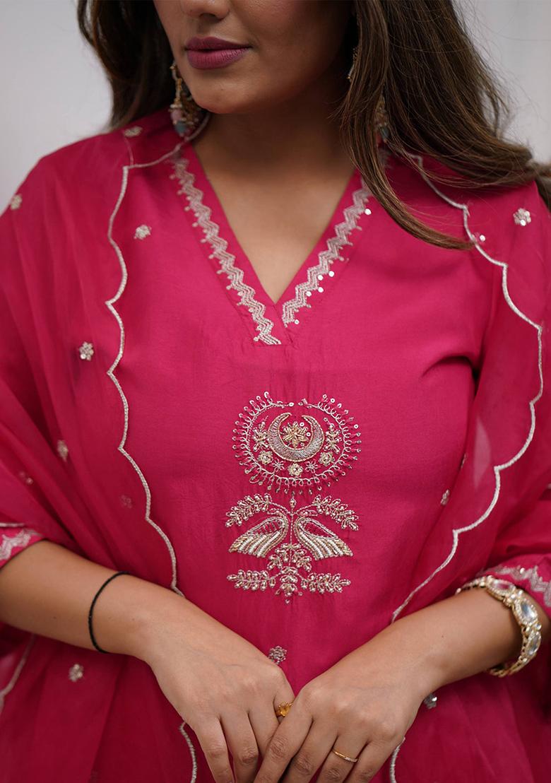 Rani Pink Embroidered Viscose Salwar Kameez