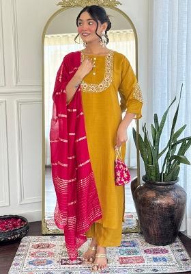 Mustard Yellow Embroidered Silk Salwar Kameez