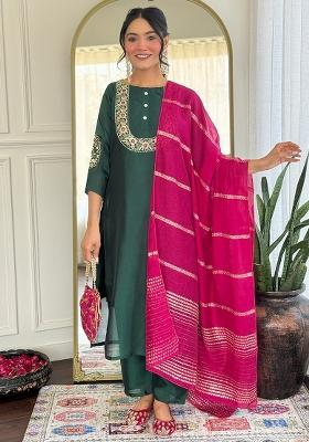 Green Embroidered Silk Salwar Kameez
