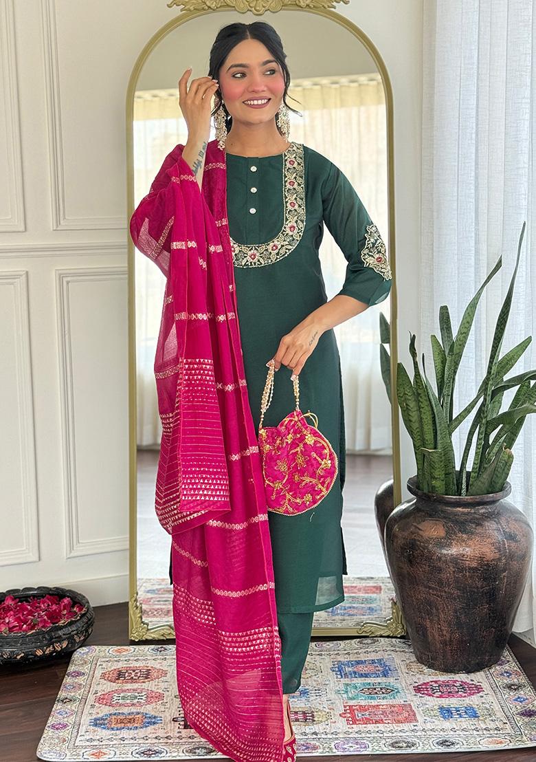 Green Embroidered Silk Salwar Kameez