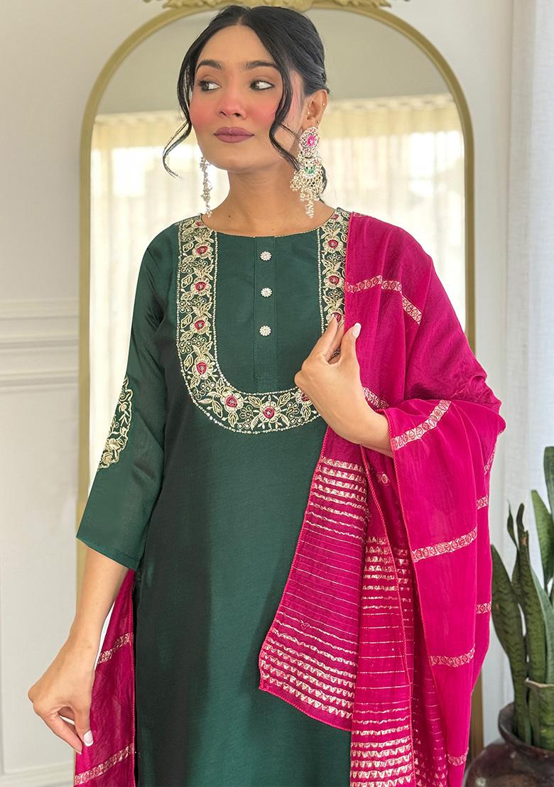Green Embroidered Silk Salwar Kameez