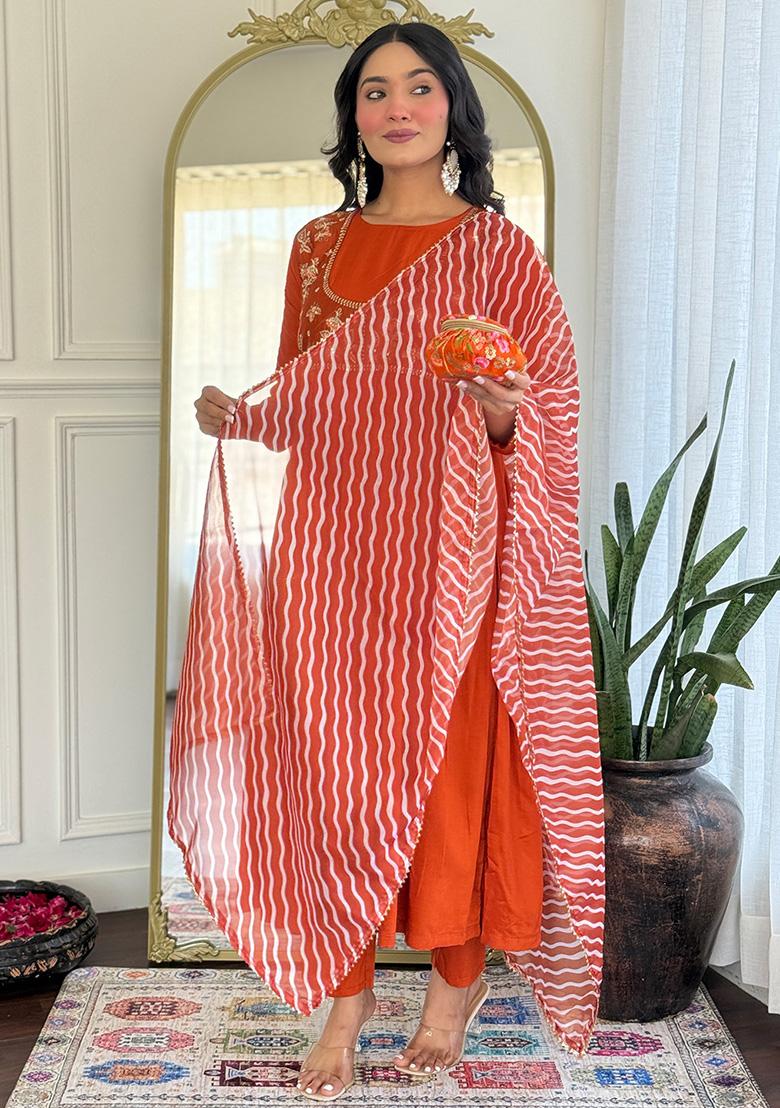 Orange Embroidered Silk Salwar Kameez