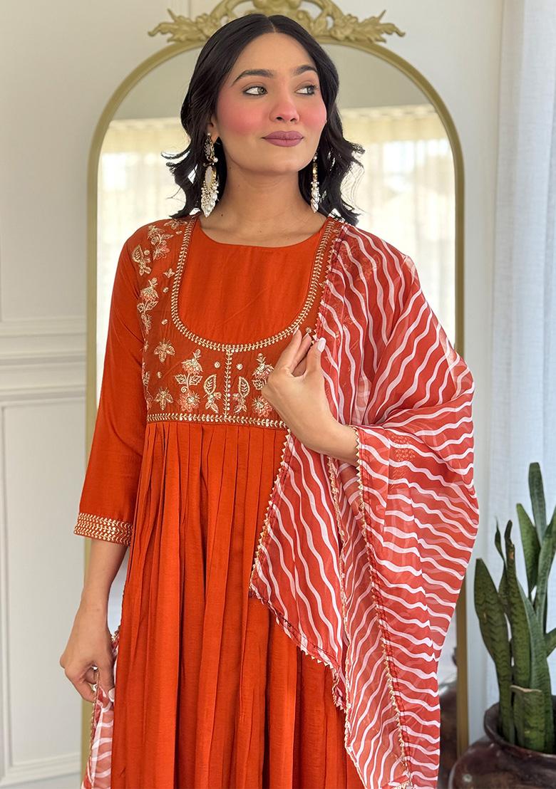Orange Embroidered Silk Salwar Kameez