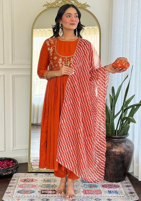Orange Embroidered Silk Salwar Kameez