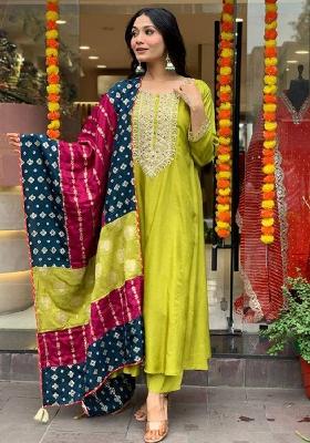 Lemon Yellow Embroidered Viscose Salwar Kameez