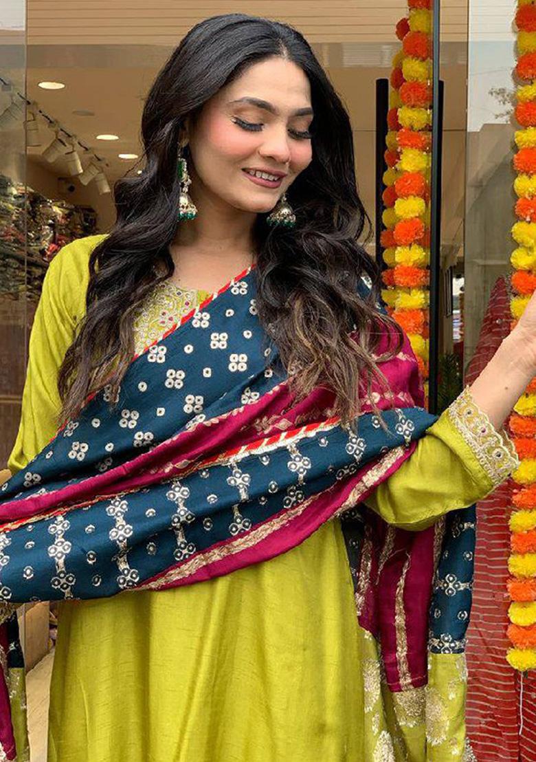Lemon Yellow Embroidered Viscose Salwar Kameez
