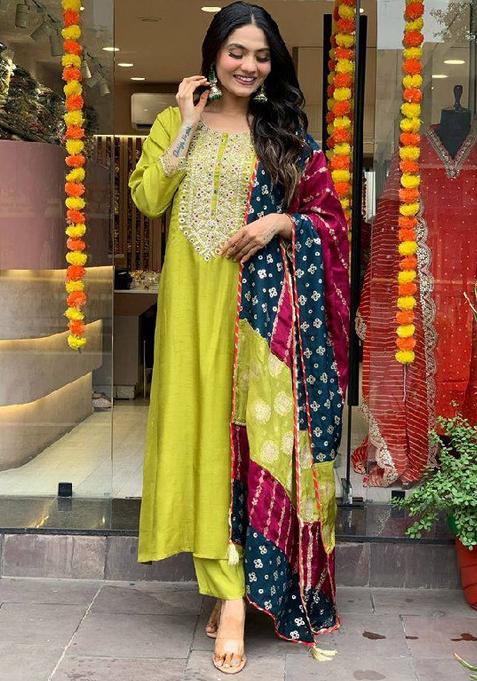 Lemon Yellow Embroidered Viscose Salwar Kameez