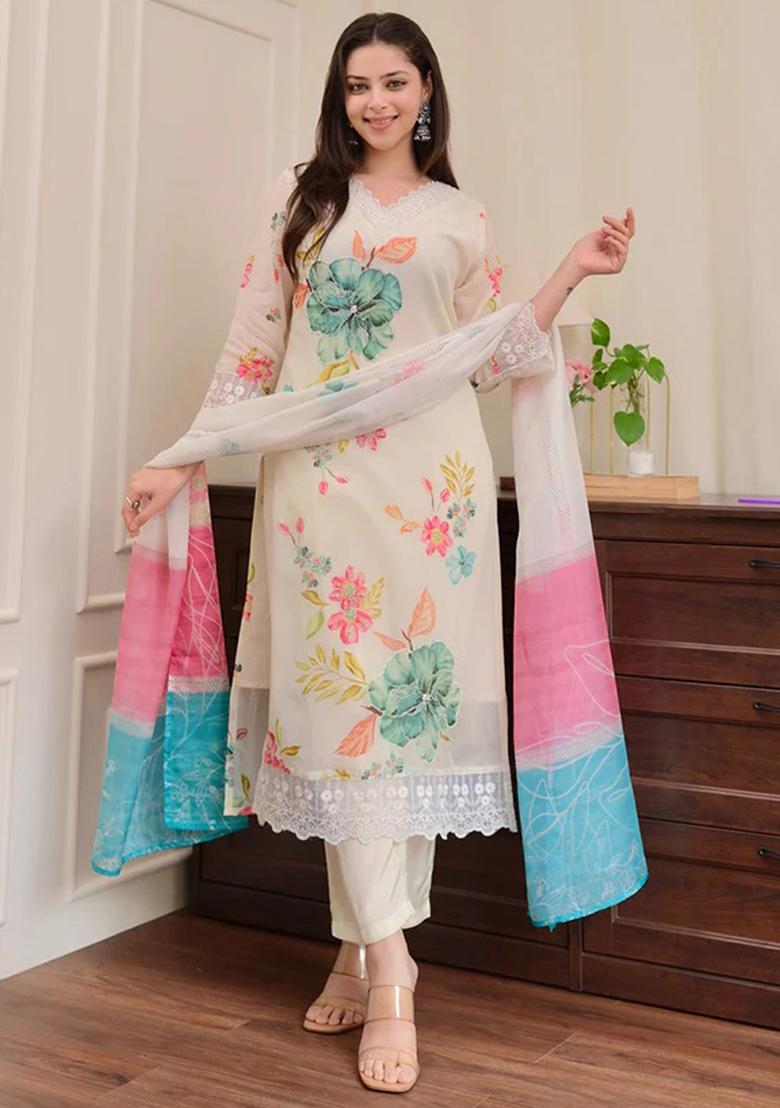 White Embroidered Nylon Salwar Kameez