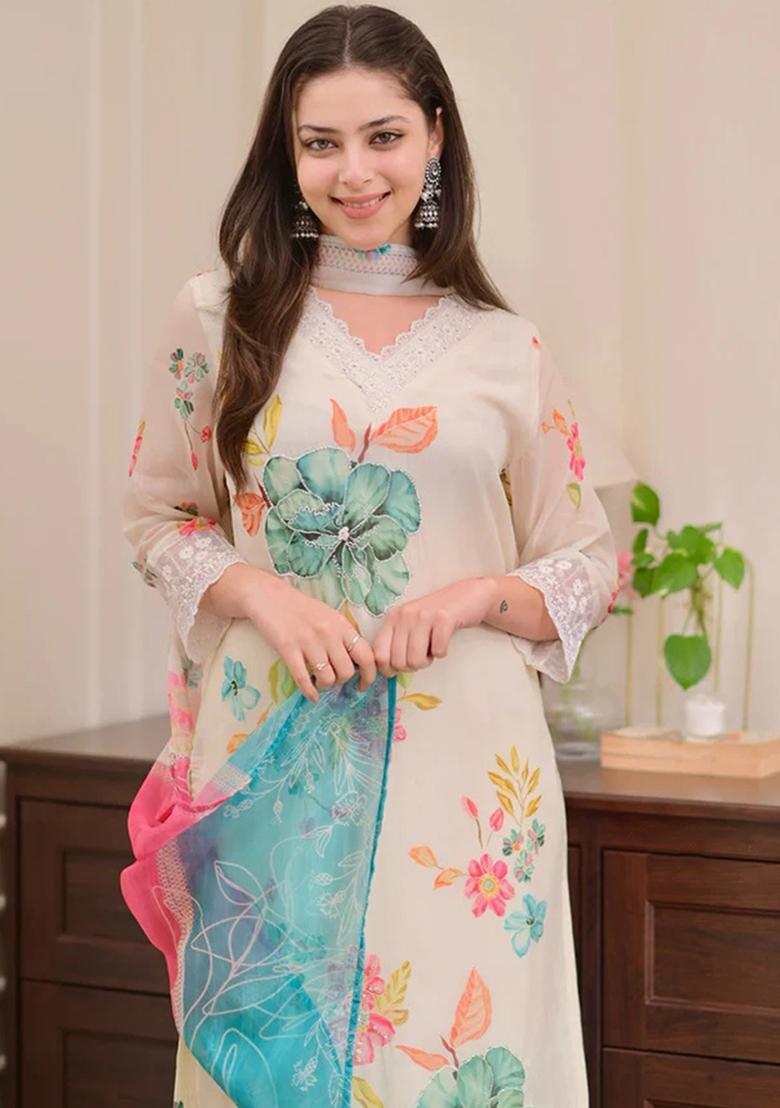 White Embroidered Nylon Salwar Kameez