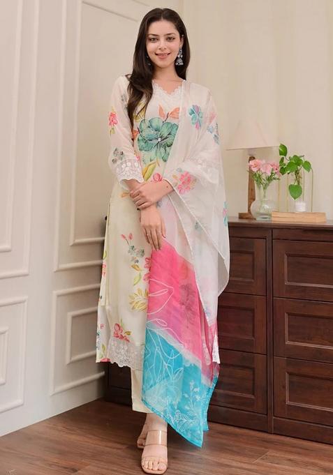 White Embroidered Nylon Salwar Kameez